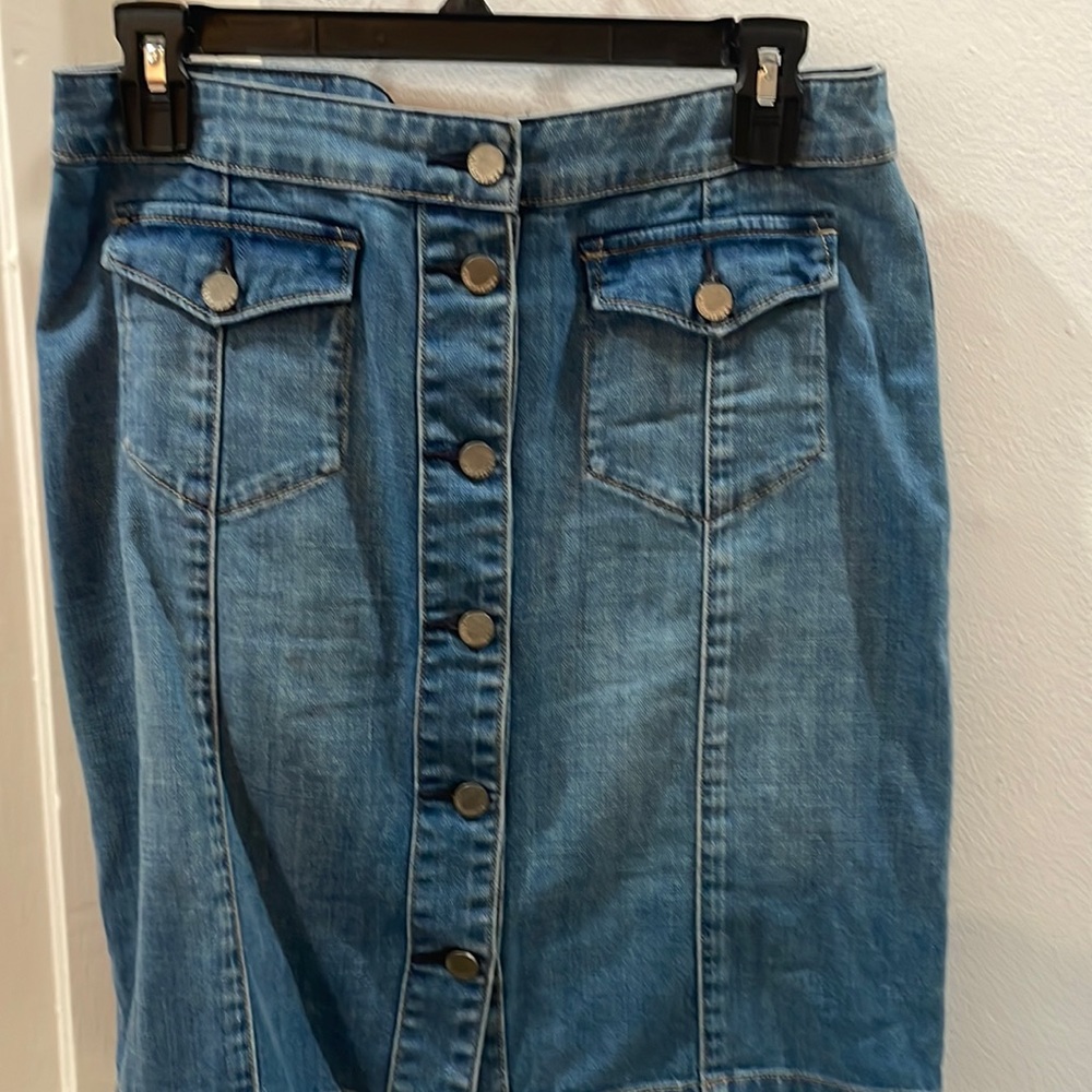All Saints button front jean skirt